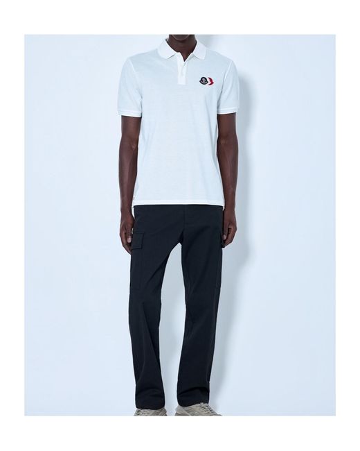 Moncler White Pique Polo Shirt With Logo Embroidery for men