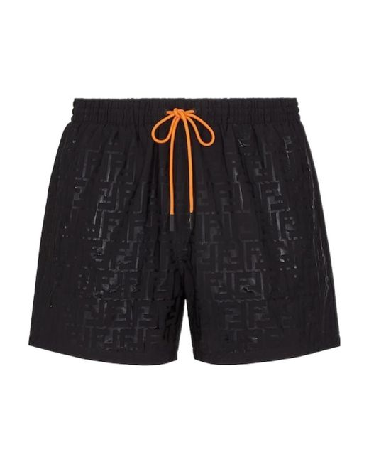 Fendi Black Drawstring Swim Shorts for men