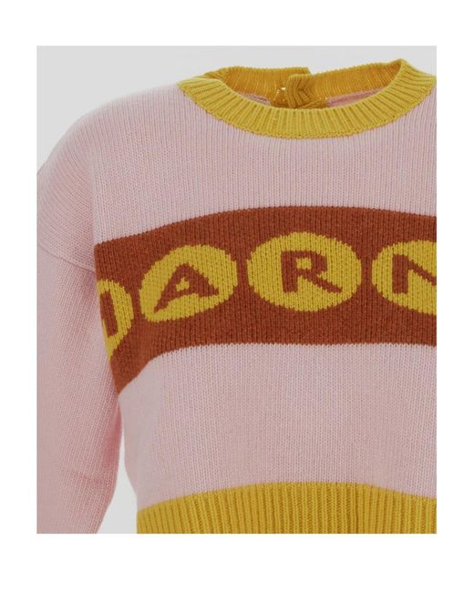Marni Multicolor Logo-Intarsia Cropped Jumper