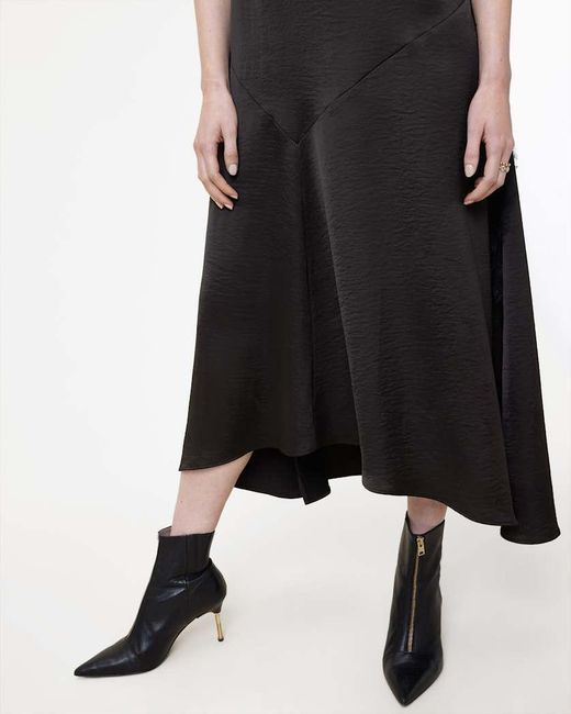 AllSaints Black Lace Trim Asymmetric Dress