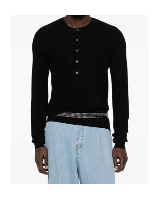 Dries Van Noten Black Long-Sleeved Button-Down Knit Sweater for men