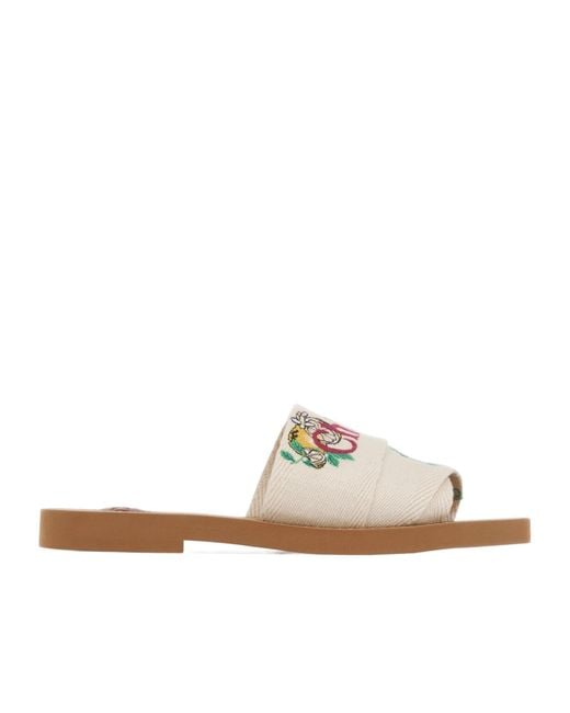 Chloé White Chloé Woody Citrus-Embroidered Flat Sandals