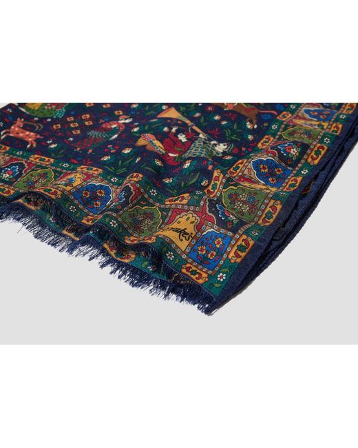 Drake's Blue Fringed Scarf for men