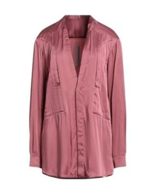 Rick Owens Pink Solid-Color Satin Long Shirt