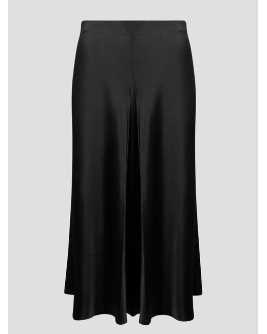 Vince Black Satin-Finish Draped Midi Skirt