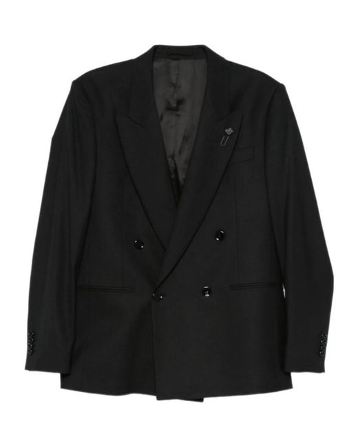 Lardini Men's Black Double-Breasted Blazer