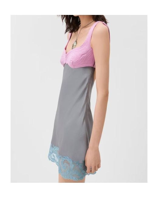 Versace Purple Lace-Trim Silk Cady Satin Mini Dress