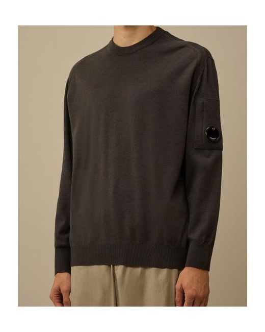 C P Company Black Lens-Detail Crew-Neck Sweater for men
