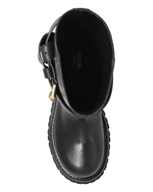 Moschino Black Logo Debossed Ankle Boots