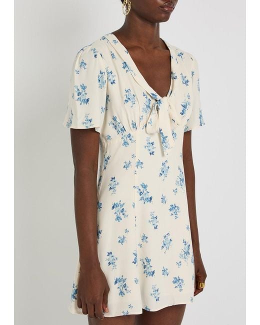 Reformation White Tyra Floral-Print Crepe Mini Dress