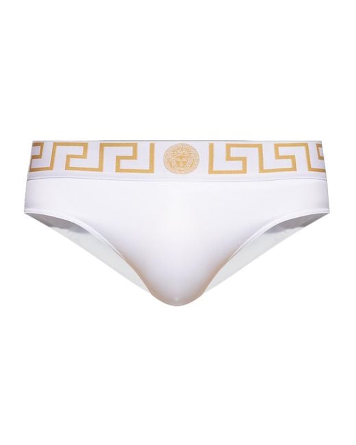 Versace White Greca Border Stretched Swim Shorts for men