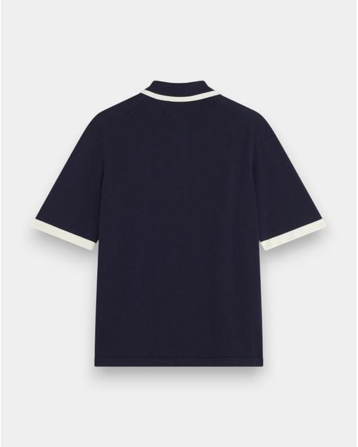 Maison Kitsuné Blue Ribbed-Trim Polo Shirt for men