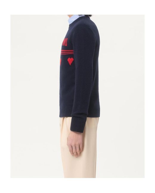 Valentino Blue Heart Motif Crewneck Sweater for men