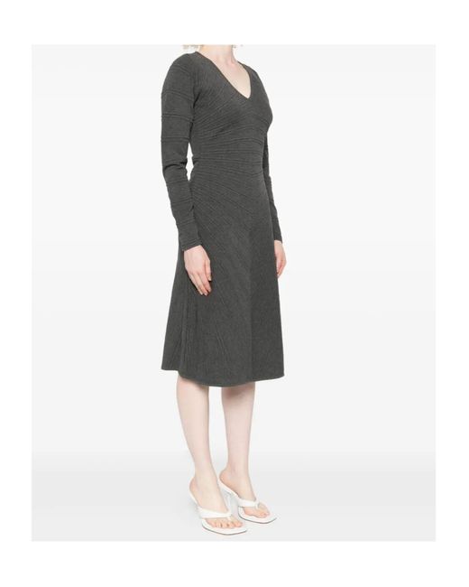 Twinset Gray Textured-Knit V-Neck Mini Dress