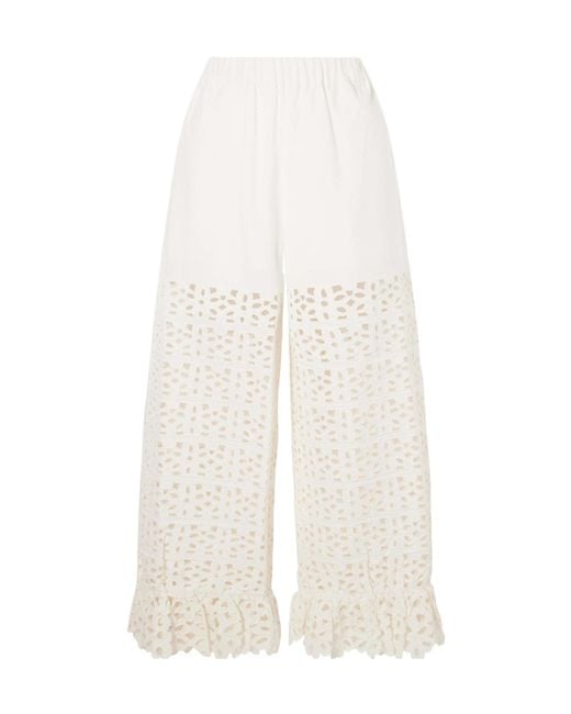 Sea White Cotton And Linen-Blend Wide-Leg Pants