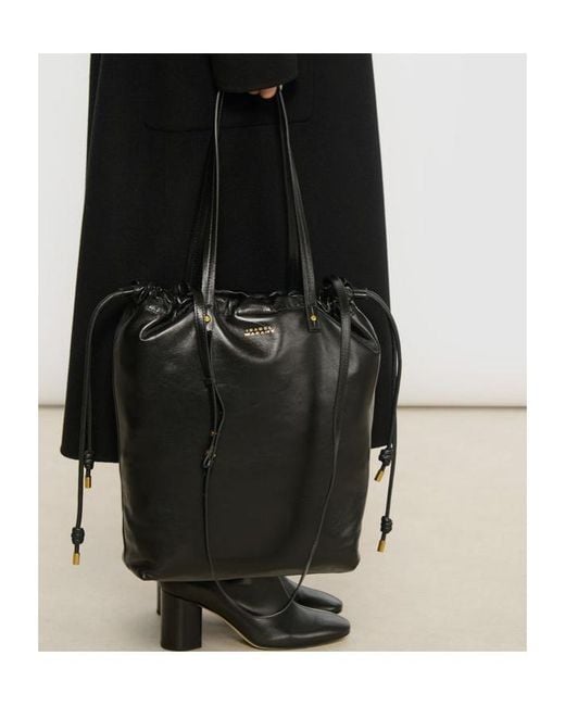 Isabel Marant Black Silven Logo Printed Drawstring Shoulder Bag