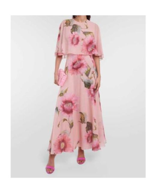 Giambattista Valli Pink Caped Floral Silk Georgette Gown