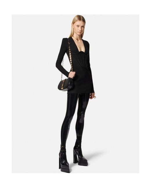 Versace Black Corset-Effect V-Neck Cocktail Dress