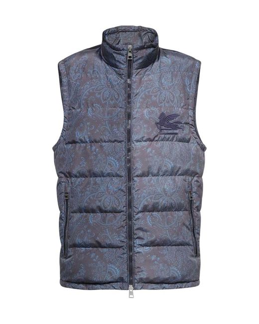 Etro Blue High Collar Sleeveless Vest for men