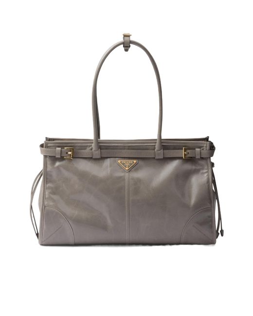 Prada Gray Triangle-Logo Drawstring Shoulder Bag