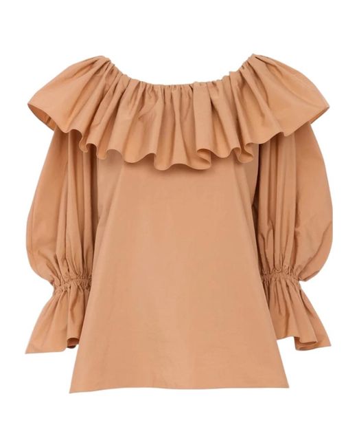 Chloé Brown Chloé Ruffled Poplin Long-Sleeve Top