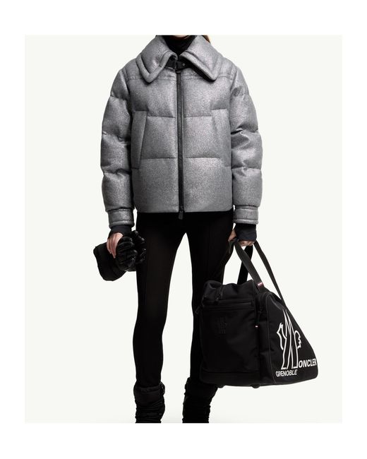 Moncler Gray Sandane Metallic Wool Blend Short Down Jacket