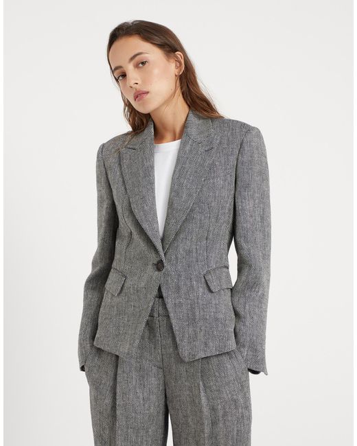 Brunello Cucinelli Gray Single-Breasted Tailored Blazer