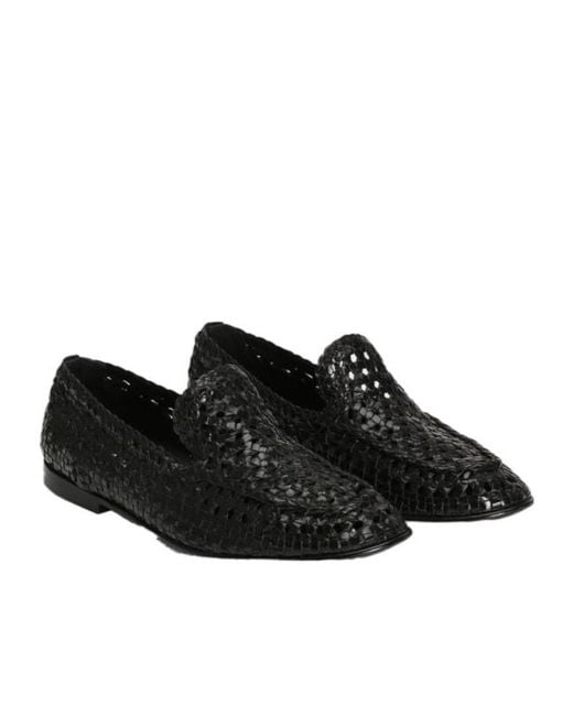Dolce & Gabbana Black Round Toe Woven Slippers for men