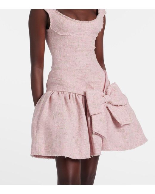 ShuShu/Tong Pink Bow-Detail Distressed Tweed Minidress