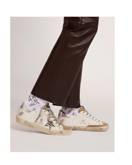 Golden Goose Deluxe Brand Brown Super-Star Sneakers With Laminated Leather Heel Tab And Zebra-Print Pony Skin Star