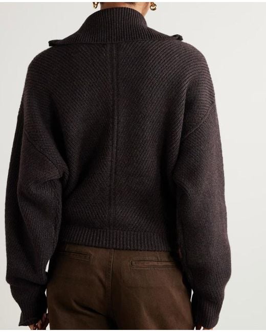 LeKasha Black Torsby Ribbed Organic Cashmere Cardigan