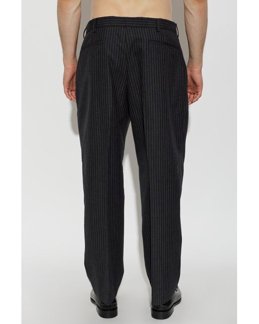 Paul Smith Black Pleated Pinstripe Pants for men