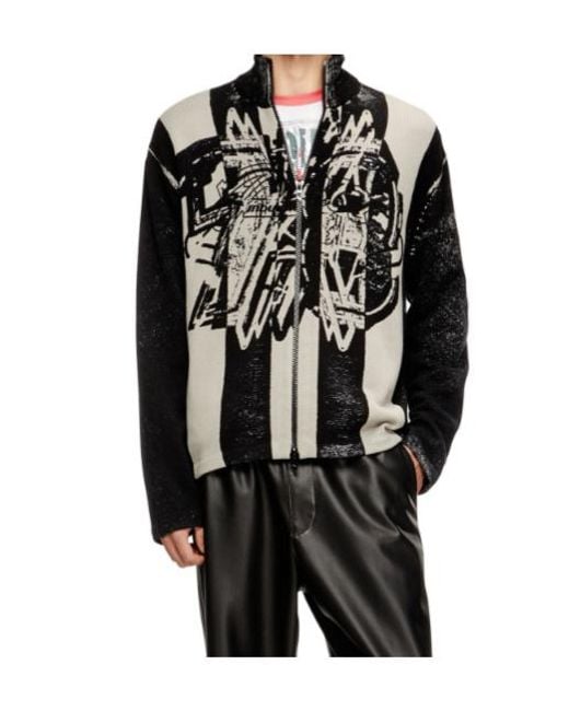 DIESEL Black Striped Zip-Up Bomber Jacket for men