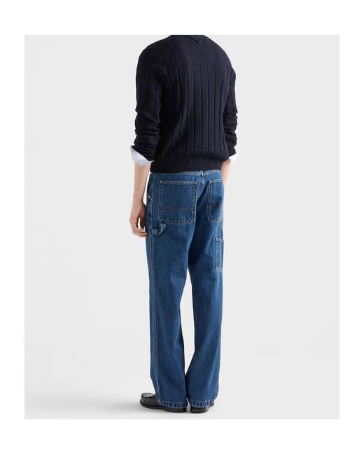 Prada Blue V-Neck Sweater for men