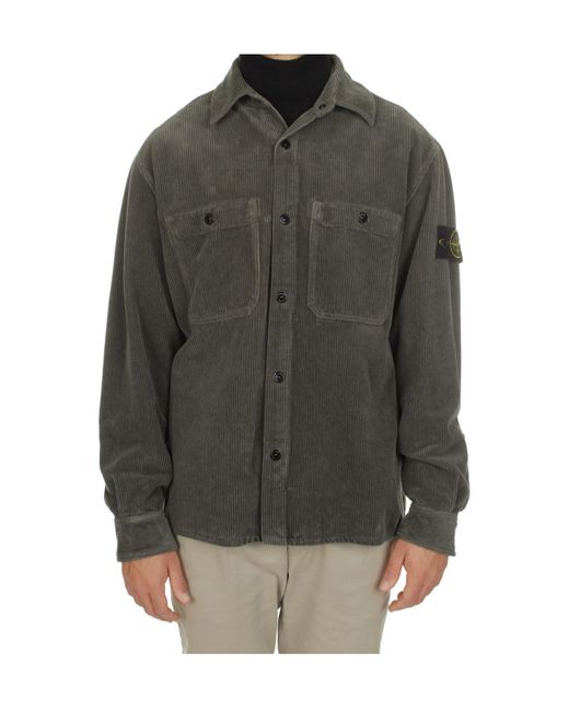 Stone Island Gray Corduroy Overshirt for men