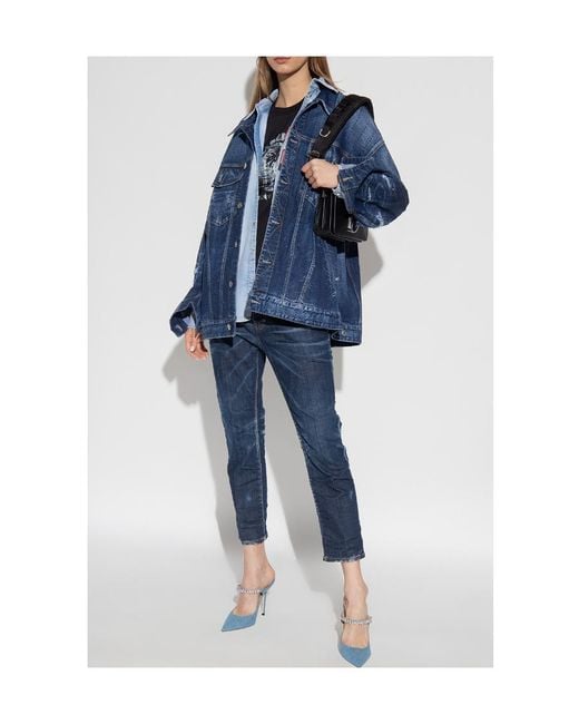 DSquared² Blue Straight-Leg Cropped Distressed Jeans
