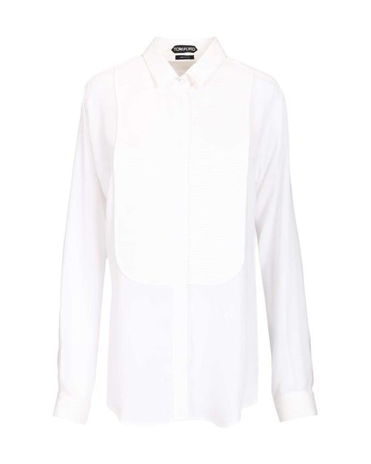 Tom Ford White Pleated Bib Tuxedo Shirt