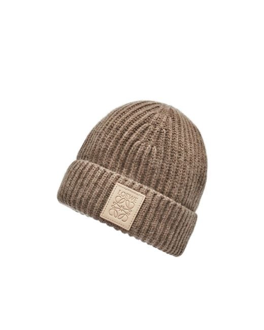 Loewe Brown Logo Patch Knitted Beanie