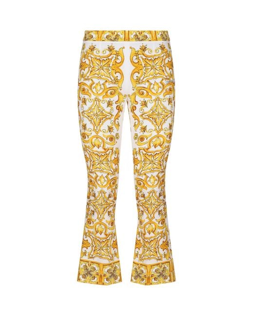 Dolce & Gabbana Metallic Majolica Trumpet-Leg Silk Pants