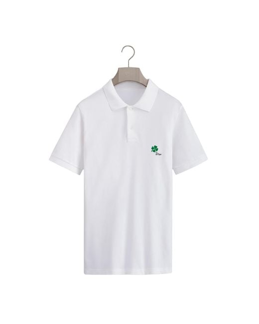 Dior White Polo Shirt With Clover Embroidery for men
