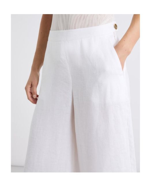 Marella White Linen Wide-Leg Trousers