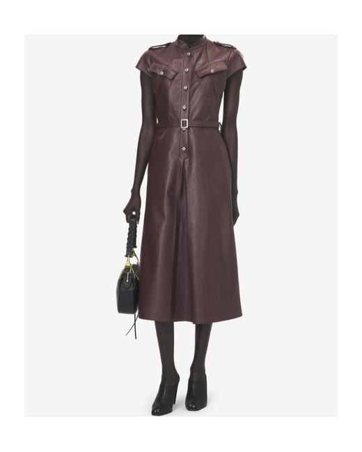 McQueen Brown Leather Uniform Midi Dress