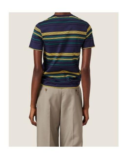 Miu Miu Blue Cotton T-Shirt With Striped Pattern