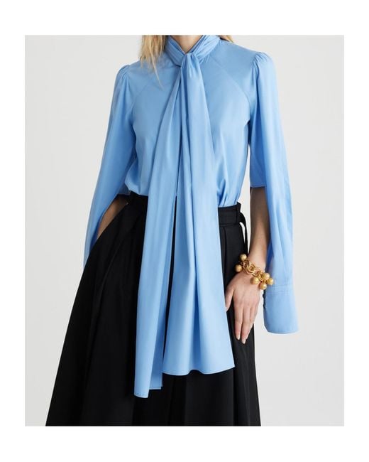 Patou Blue Ascot Tied-Neck Blouse