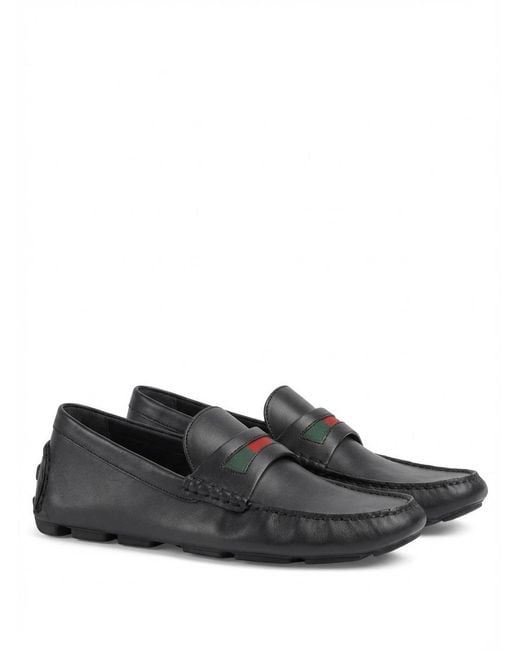 Gucci Black Web Detailed Slip-On Drivers for men