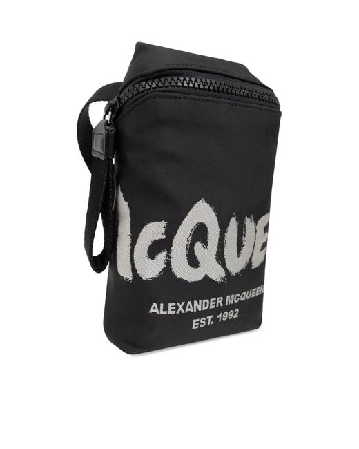 McQueen Black Logo Printed Zip-Around Phone Holder for men