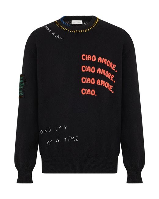 Roberto Collina Black Graphic Embroidered Knitted Sweater for men