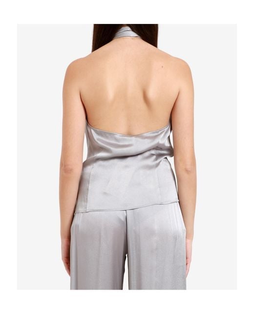 Semicouture Gray Pleated Halterneck Tank Top