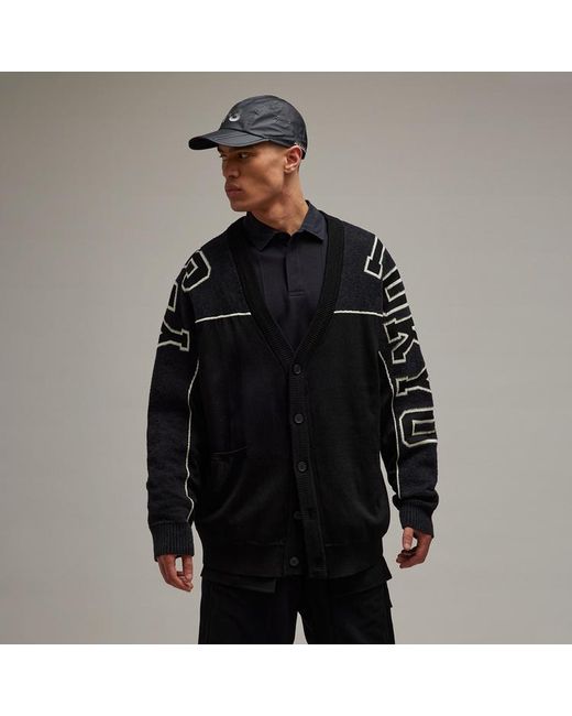 Y-3 Black Logo Intarsia-Knit V-Neck Buttoned Cardigan for men