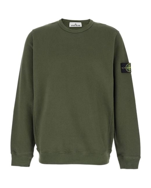 Stone Island Green Compass Patch Crewneck Sweatshirt for men